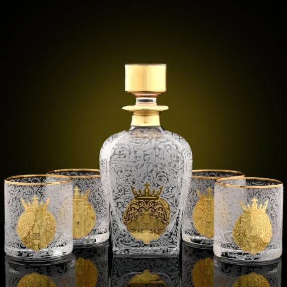 Bộ cốc uống whisky ” king of the beasts ” dành cho 4 người bằng pha lê mạ vàng cao cấp