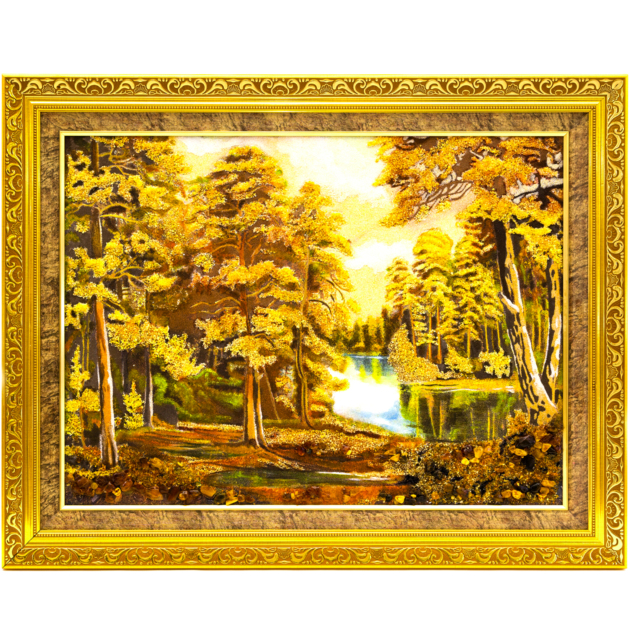 Tranh hổ phách “Rừng và hồ” 98 cm x 78 cm