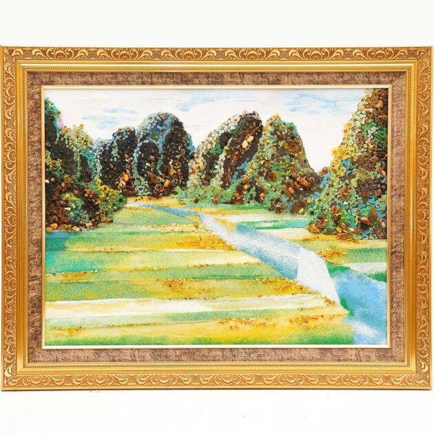 Tranh hổ phách tự cao cấp “Cánh đồng” 98×78 cm